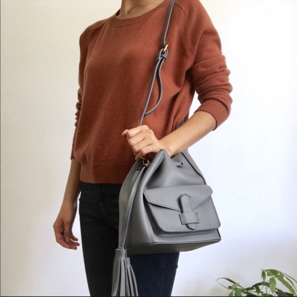 Blue grey vegan leather tote